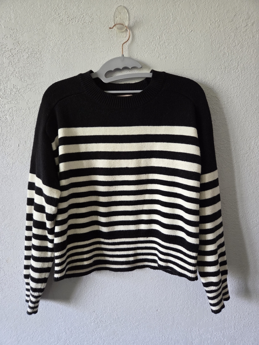 Philosophy Black and White Striped Crewneck Sweater
